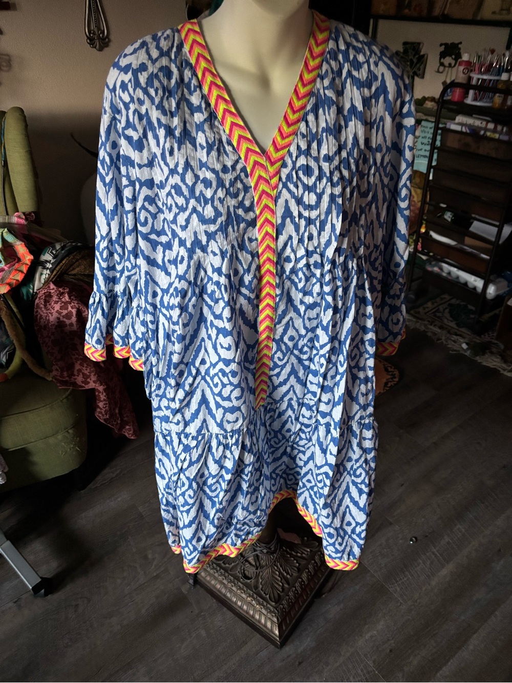 Gorgeous Uncle Frank Blue Boho Tunic Dress (Size XL)